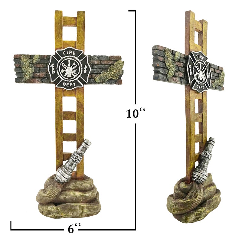 MEPERPER Firefighter Accessories, Fireman Standing Cross Statue Memorial 10", Fire Fighter Gifts - Image 2